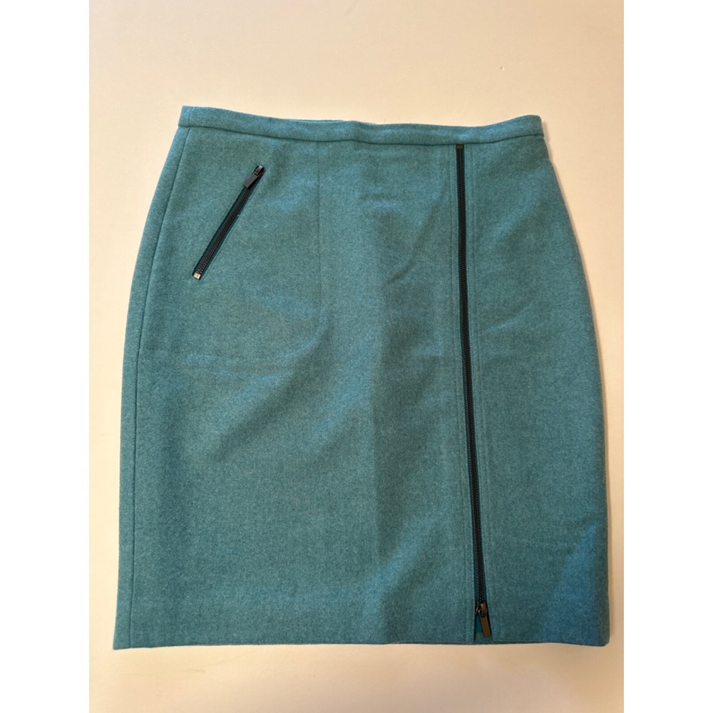J. Crew The Pencil Skirt Exposed Zipper Wool Blend Heathered Teal Blue Women's 8